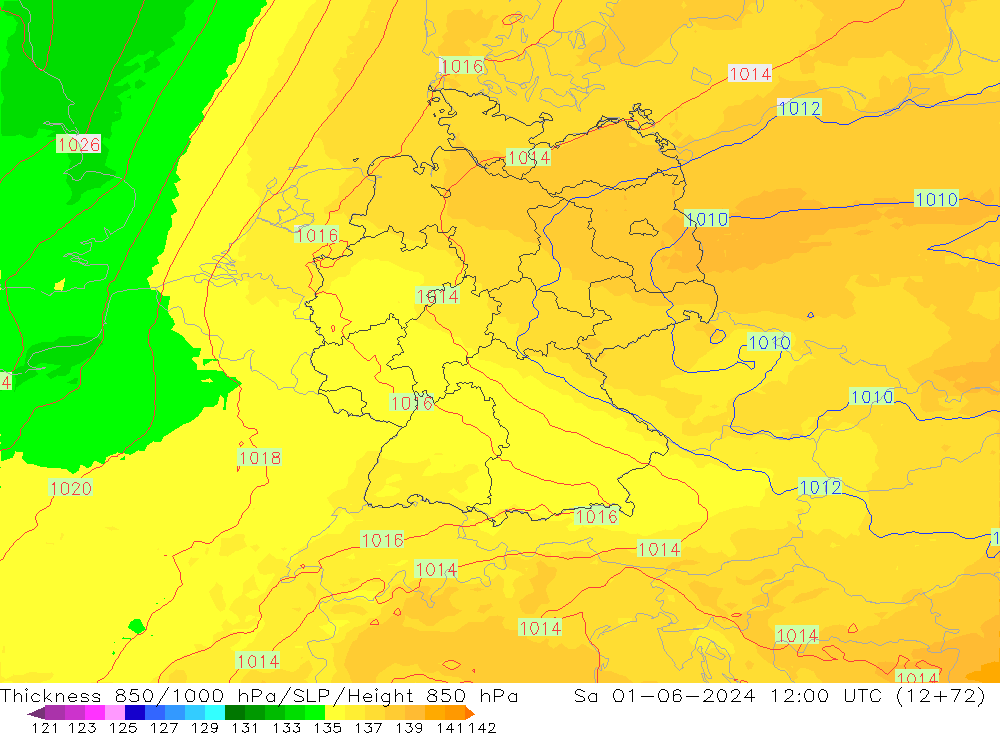 Schichtdicke 850-1000 hPa UK-Global Sa 01.06.2024 12 UTC