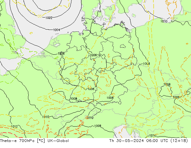 Theta-e 700hPa UK-Global Do 30.05.2024 06 UTC
