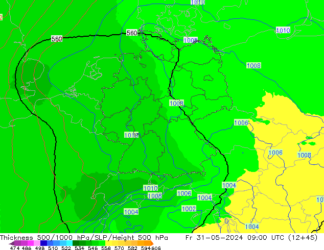 500-1000 hPa Kalınlığı UK-Global Cu 31.05.2024 09 UTC