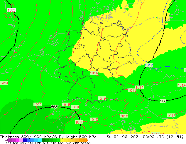 Thck 500-1000hPa UK-Global 星期日 02.06.2024 00 UTC