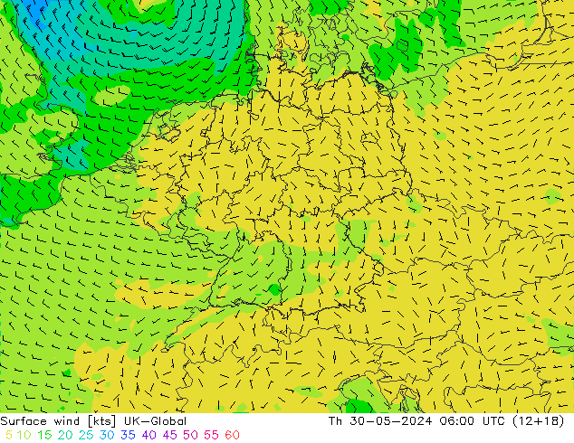 Wind 10 m UK-Global do 30.05.2024 06 UTC