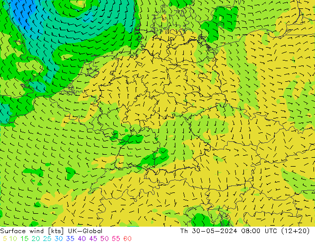 Surface wind UK-Global Čt 30.05.2024 08 UTC