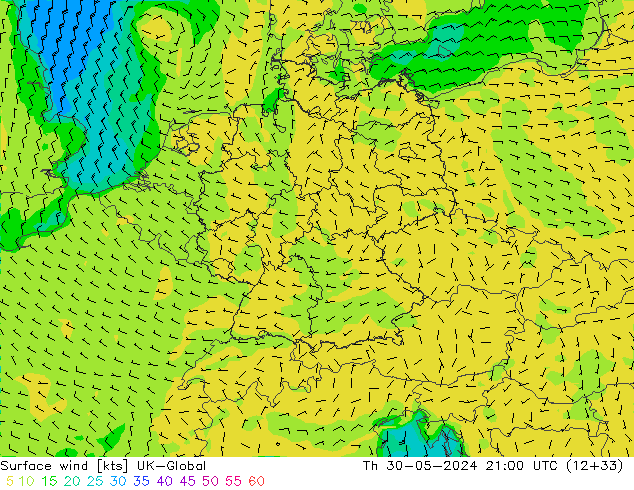 Surface wind UK-Global Čt 30.05.2024 21 UTC