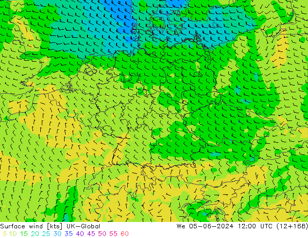 Surface wind UK-Global St 05.06.2024 12 UTC