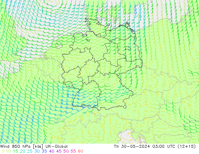 Vento 850 hPa UK-Global Qui 30.05.2024 03 UTC