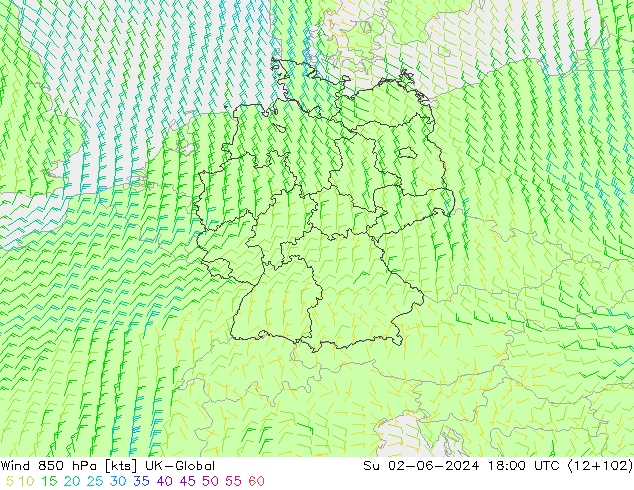 wiatr 850 hPa UK-Global nie. 02.06.2024 18 UTC