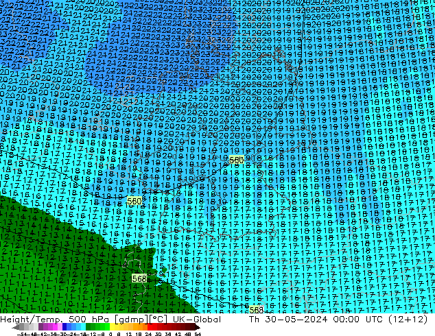 Geop./Temp. 500 hPa UK-Global jue 30.05.2024 00 UTC