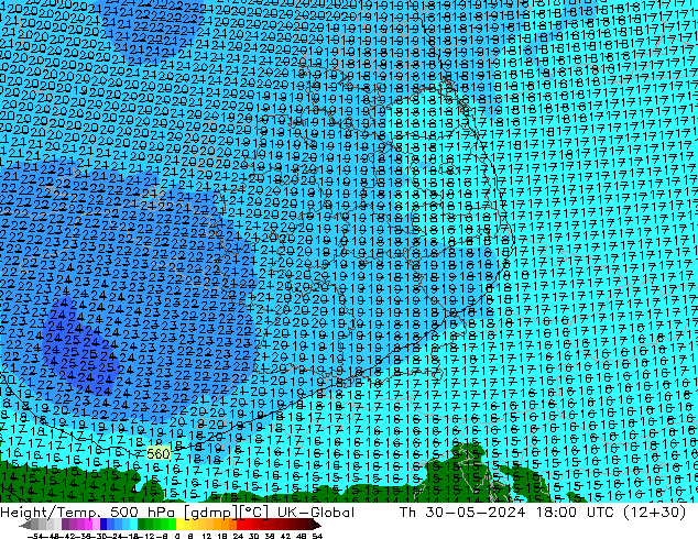 Yükseklik/Sıc. 500 hPa UK-Global Per 30.05.2024 18 UTC