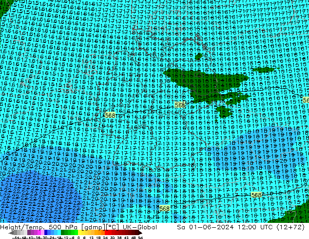 Height/Temp. 500 hPa UK-Global Sáb 01.06.2024 12 UTC