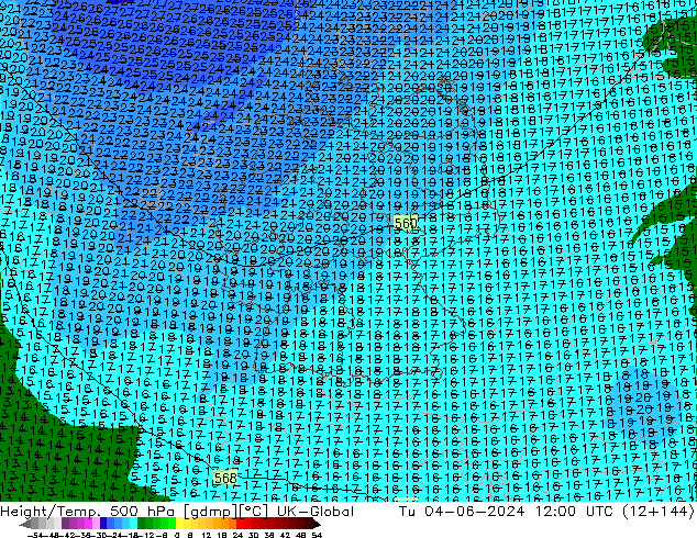 Height/Temp. 500 hPa UK-Global wto. 04.06.2024 12 UTC