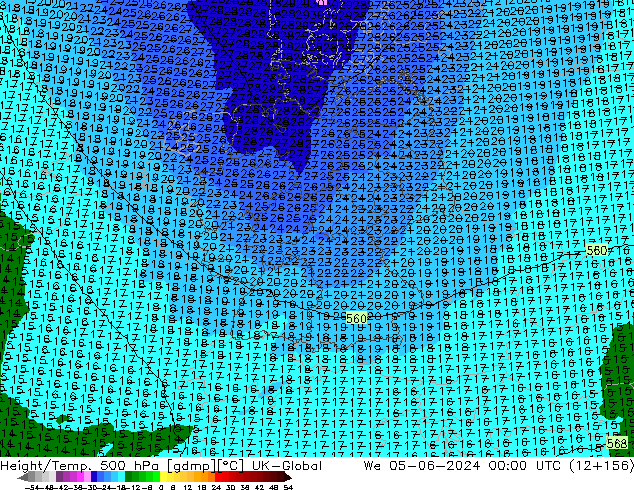 Height/Temp. 500 hPa UK-Global St 05.06.2024 00 UTC