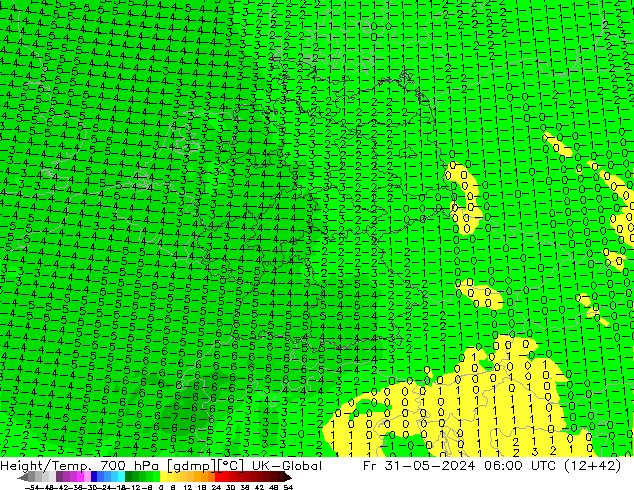 Height/Temp. 700 hPa UK-Global Pá 31.05.2024 06 UTC