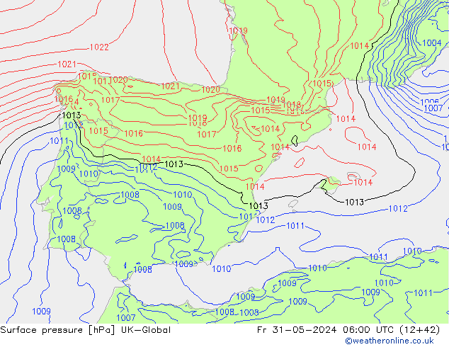 Atmosférický tlak UK-Global Pá 31.05.2024 06 UTC