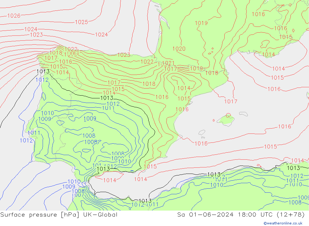 Luchtdruk (Grond) UK-Global za 01.06.2024 18 UTC