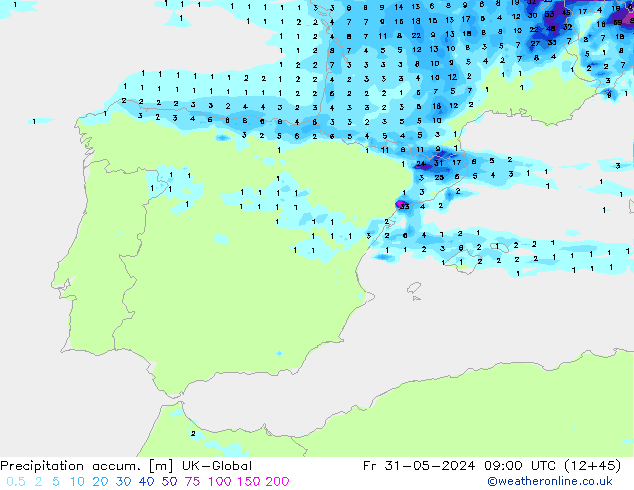 Precipitation accum. UK-Global Fr 31.05.2024 09 UTC