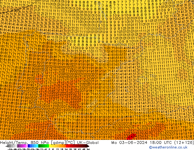 Height/Temp. 850 hPa UK-Global Seg 03.06.2024 18 UTC