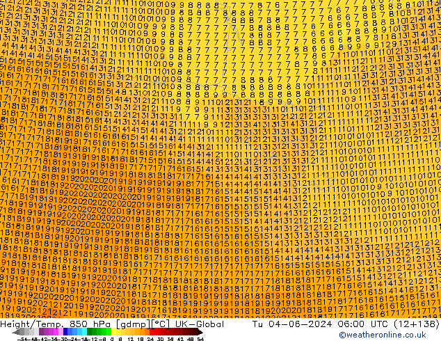 Height/Temp. 850 hPa UK-Global Tu 04.06.2024 06 UTC