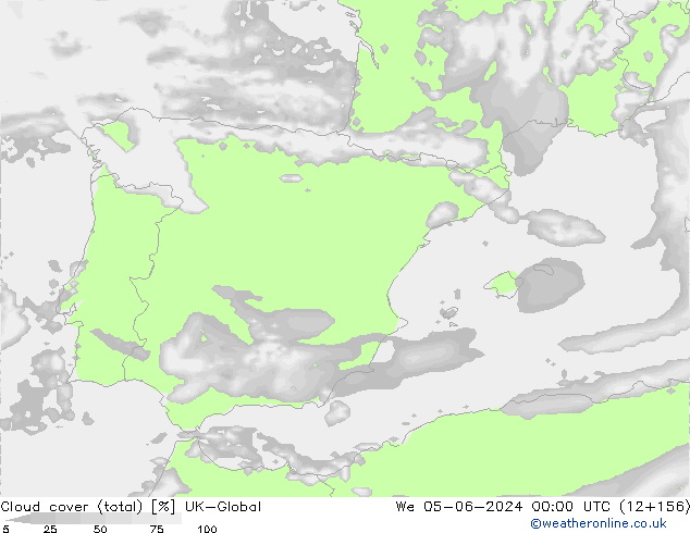 Bewolking (Totaal) UK-Global wo 05.06.2024 00 UTC