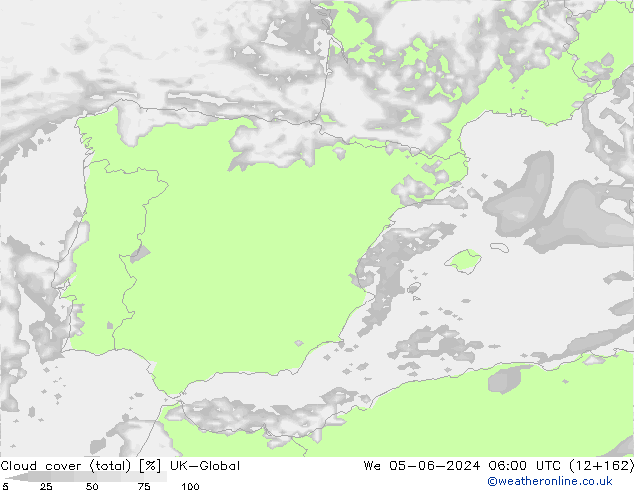 Bewolking (Totaal) UK-Global wo 05.06.2024 06 UTC