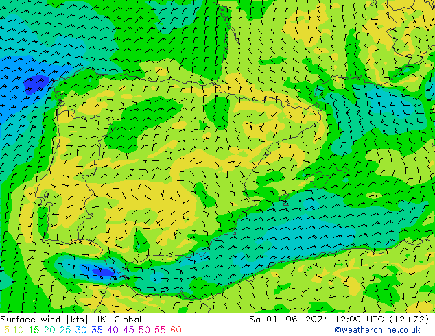Vento 10 m UK-Global Sáb 01.06.2024 12 UTC