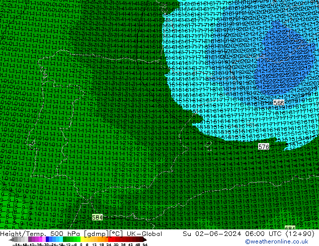 Height/Temp. 500 hPa UK-Global  02.06.2024 06 UTC