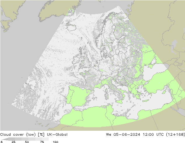 Cloud cover (low) UK-Global We 05.06.2024 12 UTC