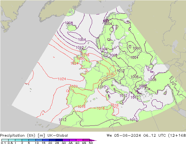Yağış (6h) UK-Global Çar 05.06.2024 12 UTC