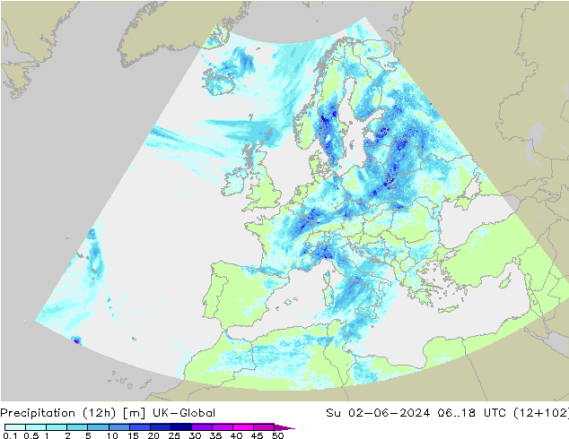 осадки (12h) UK-Global Вс 02.06.2024 18 UTC