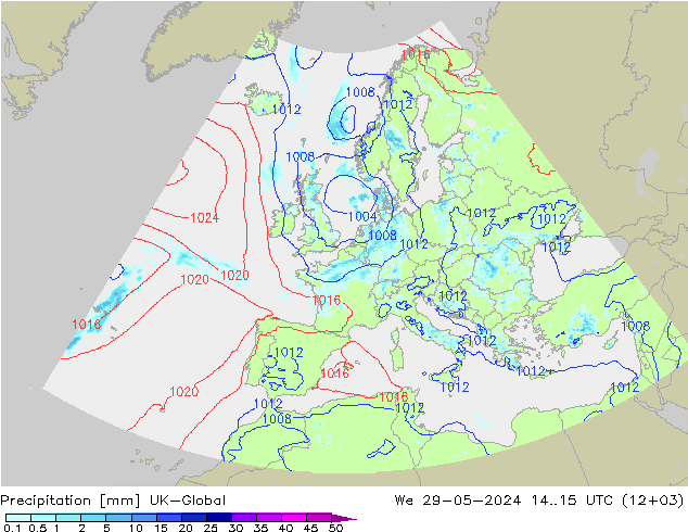 Precipitation UK-Global We 29.05.2024 15 UTC