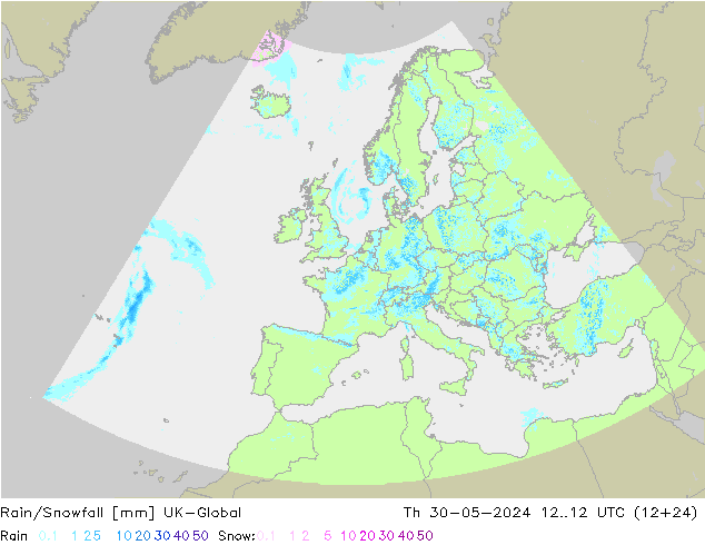 Regen/Schneefall UK-Global Do 30.05.2024 12 UTC