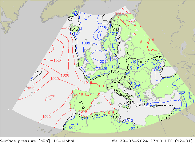 pression de l'air UK-Global mer 29.05.2024 13 UTC