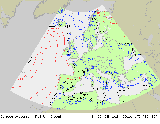 Pressione al suolo UK-Global gio 30.05.2024 00 UTC