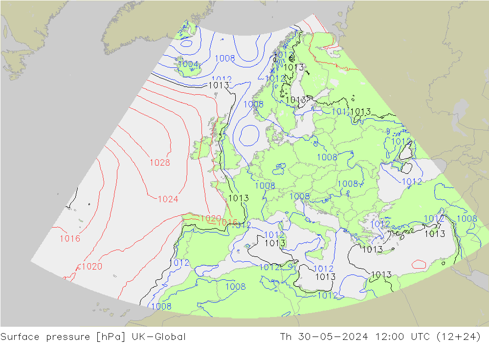 地面气压 UK-Global 星期四 30.05.2024 12 UTC