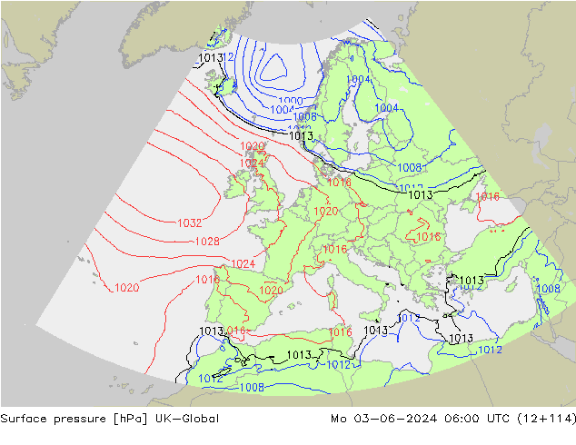 Pressione al suolo UK-Global lun 03.06.2024 06 UTC