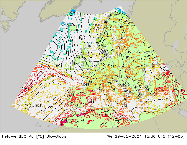 Theta-e 850hPa UK-Global  29.05.2024 15 UTC