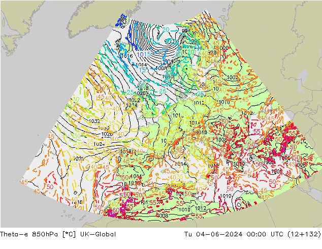 Theta-e 850hPa UK-Global  04.06.2024 00 UTC