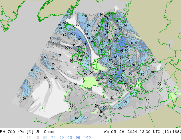 700 hPa Nispi Nem UK-Global Çar 05.06.2024 12 UTC