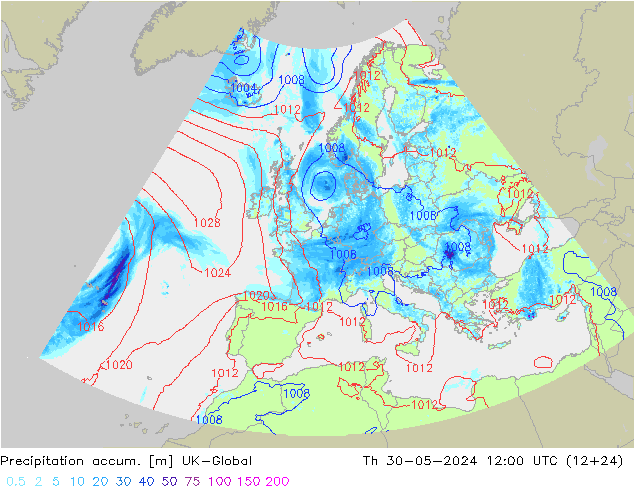 Precipitation accum. UK-Global Th 30.05.2024 12 UTC