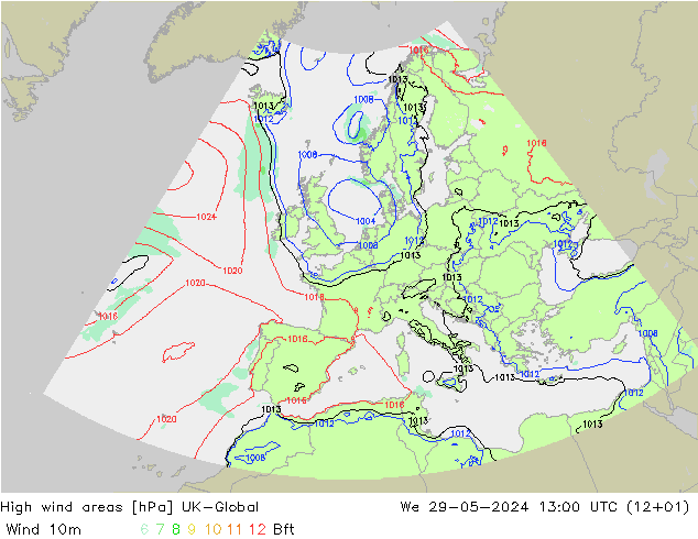 High wind areas UK-Global mié 29.05.2024 13 UTC