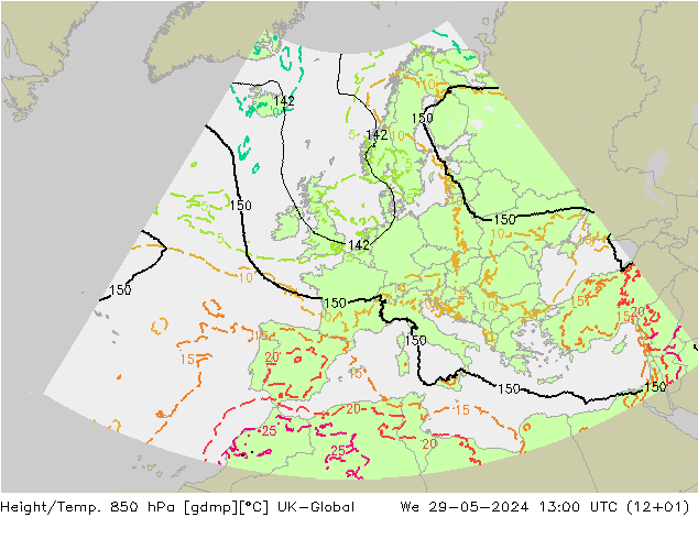 Height/Temp. 850 гПа UK-Global ср 29.05.2024 13 UTC