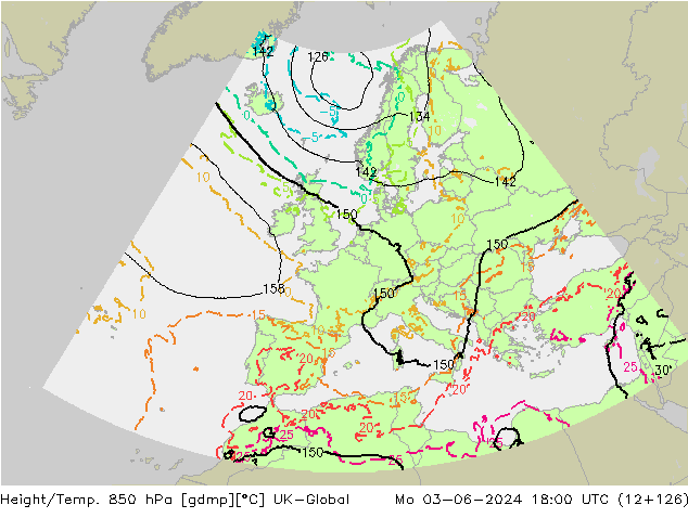 Height/Temp. 850 hPa UK-Global Mo 03.06.2024 18 UTC
