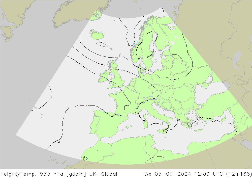 Height/Temp. 950 hPa UK-Global We 05.06.2024 12 UTC