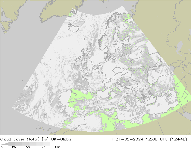 Cloud cover (total) UK-Global Fr 31.05.2024 12 UTC