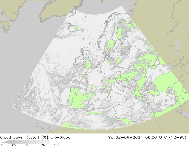 Cloud cover (total) UK-Global Ne 02.06.2024 06 UTC