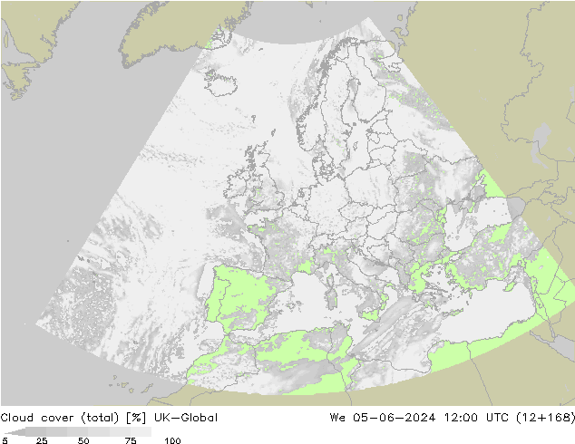 Bewolking (Totaal) UK-Global wo 05.06.2024 12 UTC