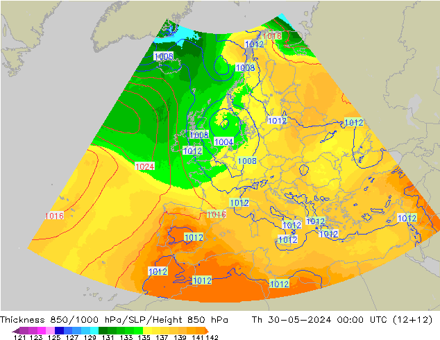 Thck 850-1000 hPa UK-Global jeu 30.05.2024 00 UTC