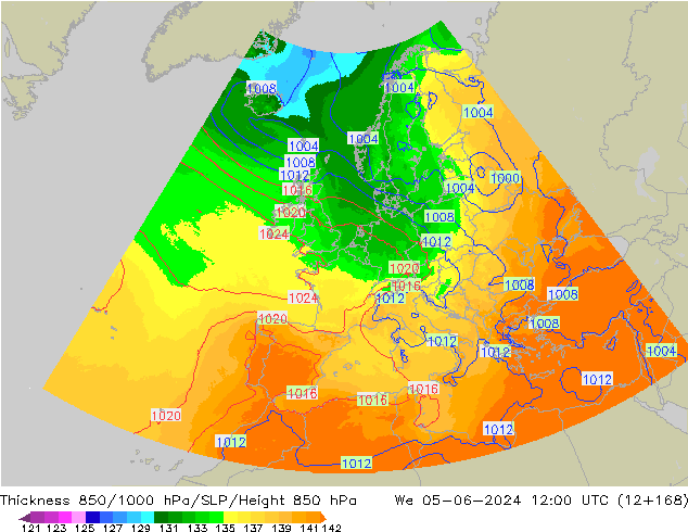 850-1000 hPa Kalınlığı UK-Global Çar 05.06.2024 12 UTC