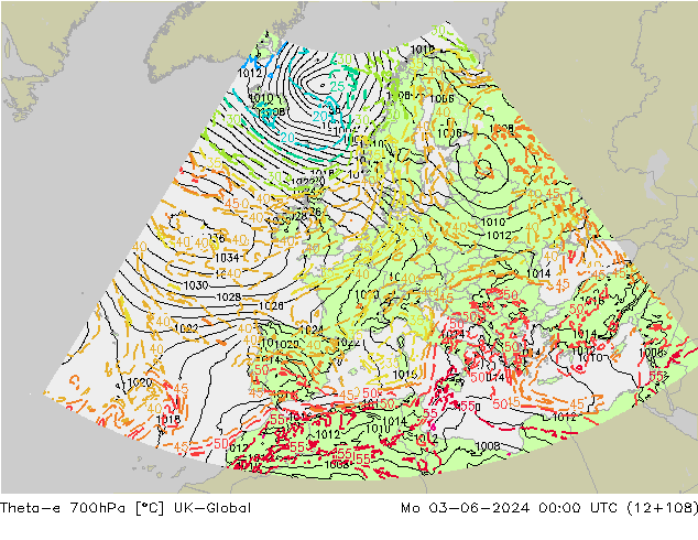 Theta-e 700hPa UK-Global ma 03.06.2024 00 UTC