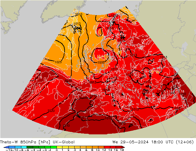 Theta-W 850hPa UK-Global Mi 29.05.2024 18 UTC