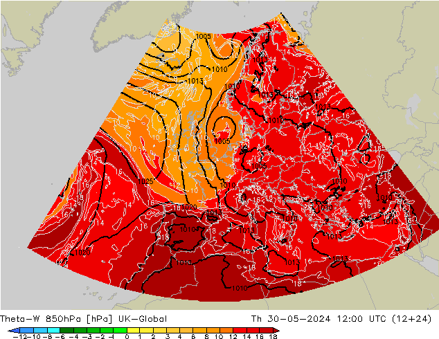 Theta-W 850hPa UK-Global Th 30.05.2024 12 UTC